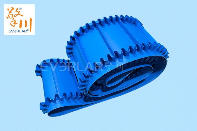 藍(lán)色啞光PU輸送帶加擋板裙邊導(dǎo)條食品級自動化生產(chǎn)線定制提升機(jī)工業(yè)皮帶