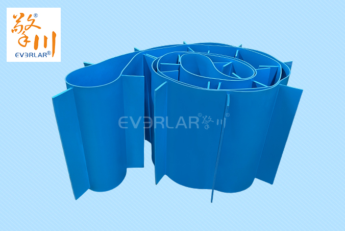 藍(lán)色易潔帶加擋板食品級(jí)耐油防霉膨化食品提升機(jī)輸送帶