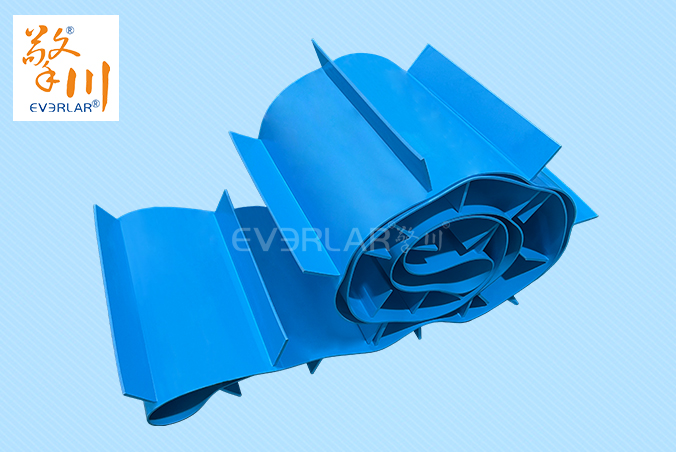 藍(lán)色易潔帶加擋板食品級(jí)耐油防霉膨化食品提升機(jī)輸送帶